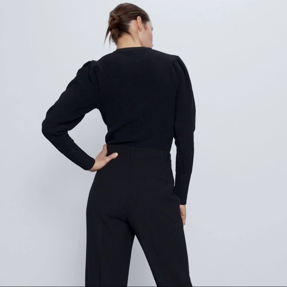 ZARA Women’s Black Ribbed Sweater With Balloon Sleeves 
Fitted - Size M - Picture 4 of 5